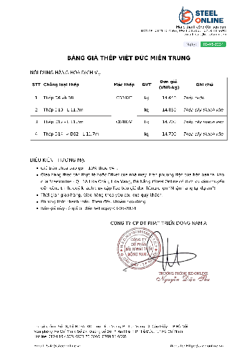 Bảng giá thép xây dựng Việt Đức hôm nay