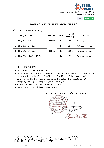 Bảng giá thép xây dựng Thép Mỹ hôm nay